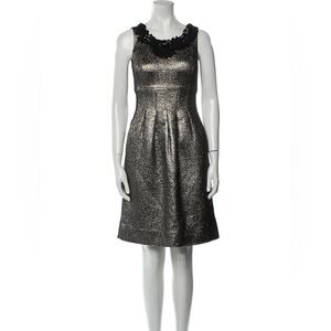 Lela Rose Designer Metallic mars cocktail Gold A Line fit & flare Mini Dress 10